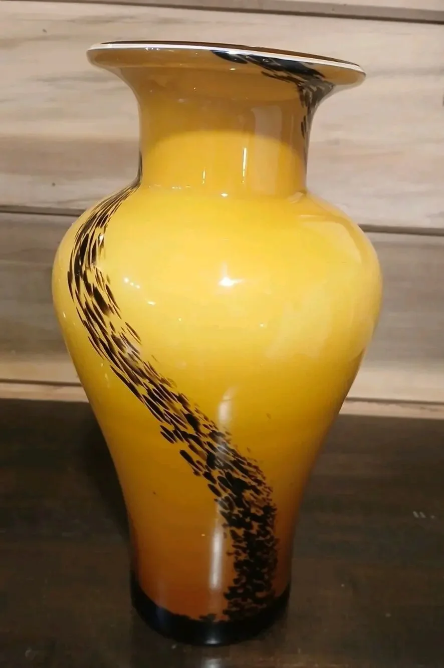VTG Italian Style Art Glass Vase Tortoiseshell Leopard Butterscotch Yellow 12
